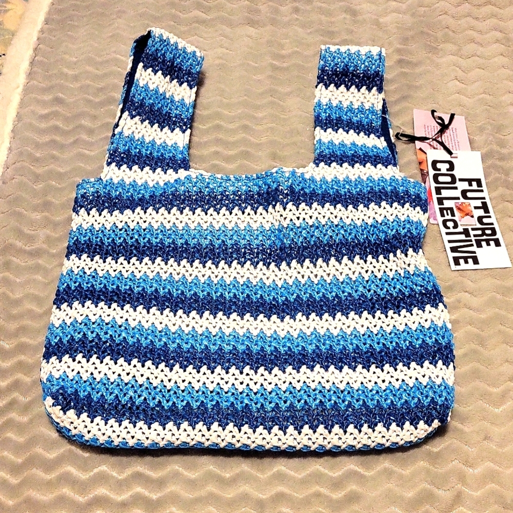 FUTURE COLLECTIVE WOVEN BLUE AND WHITE PURSE. NWT